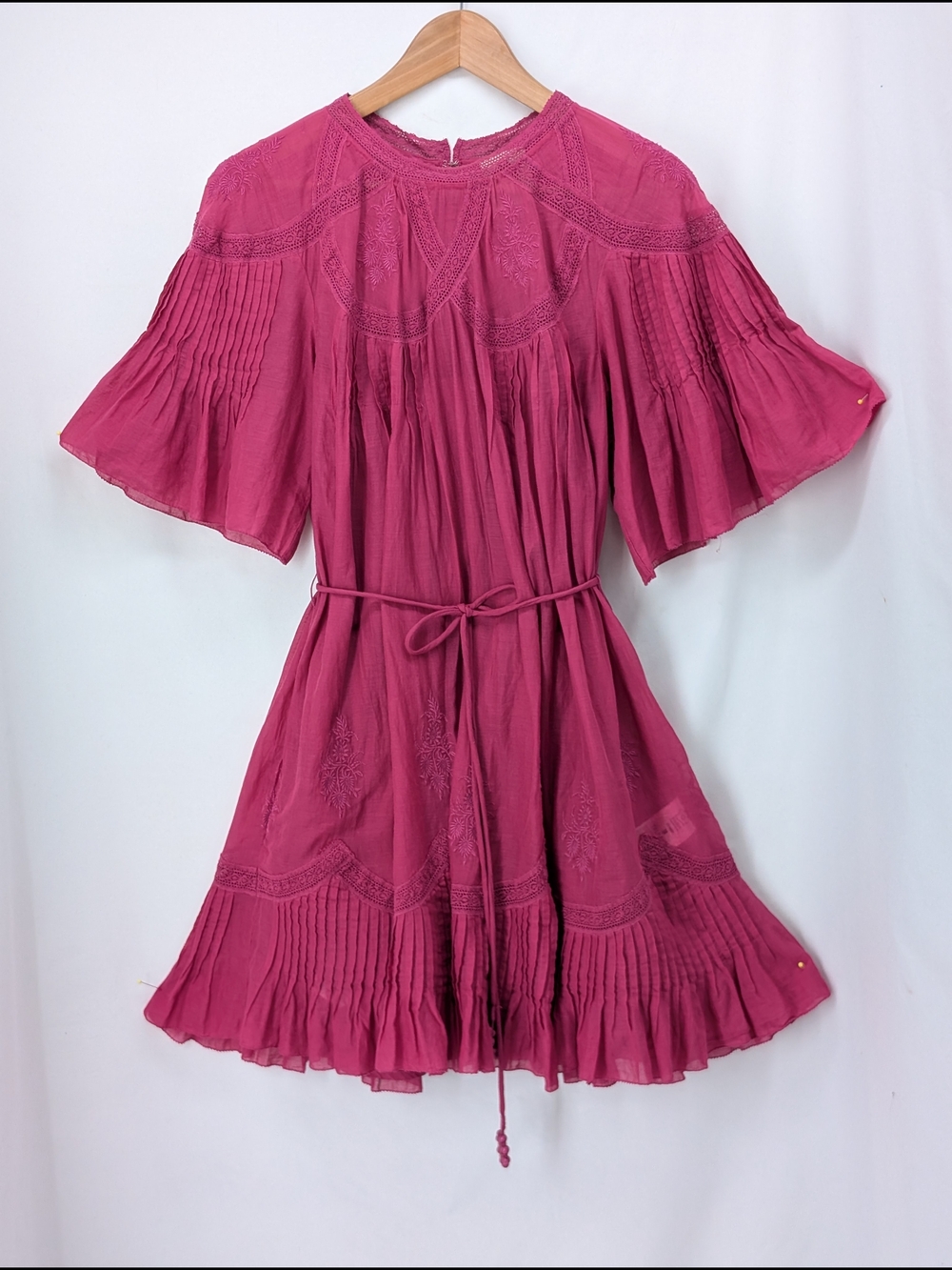 Farm Rio Pink Boho Embroidered Dress with Tie Waist M - Picture 1 of 8